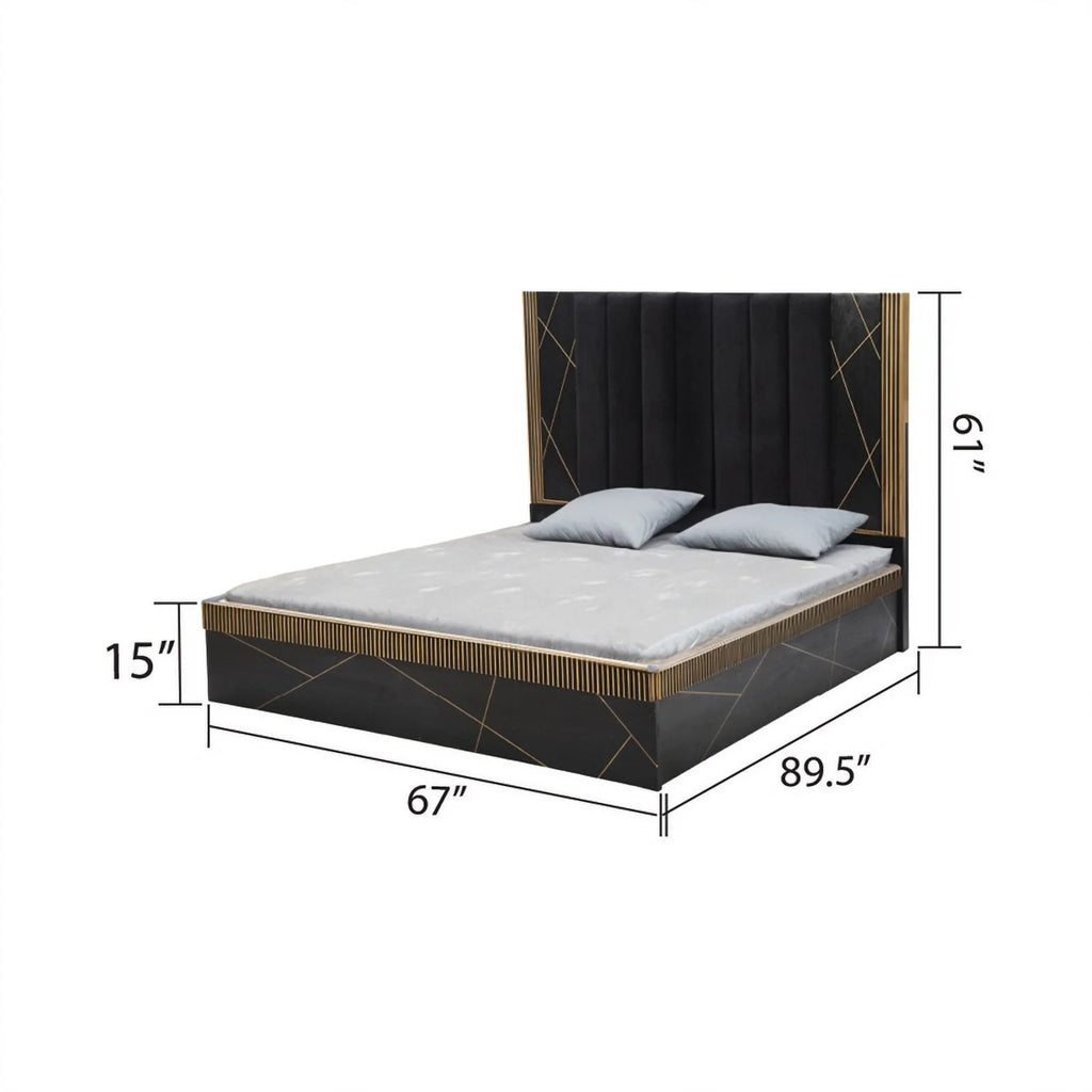 Queen Bed with Wood in Black/Gold M1354