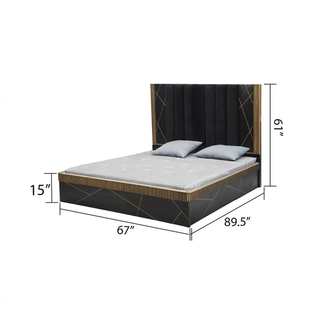 Queen Bed with Wood in Black/Gold M1354
