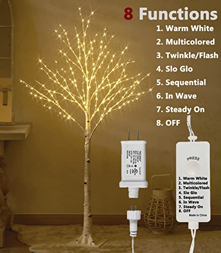Lighted Twig Birch Tree with 8 Functions 4FT 200 Warm White and Multi Color LED Lights F355