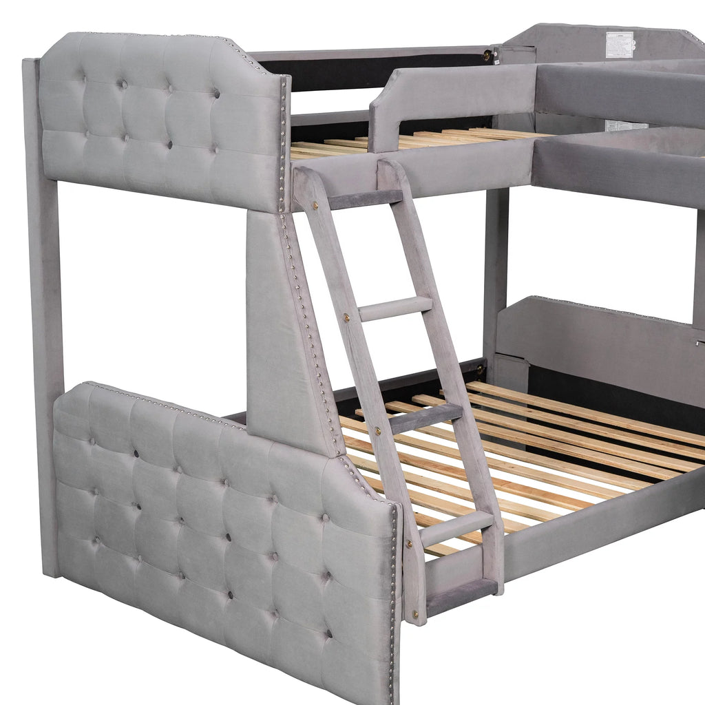 Gray Twin over Full Upholstered Bunk Bed with Desk M91714