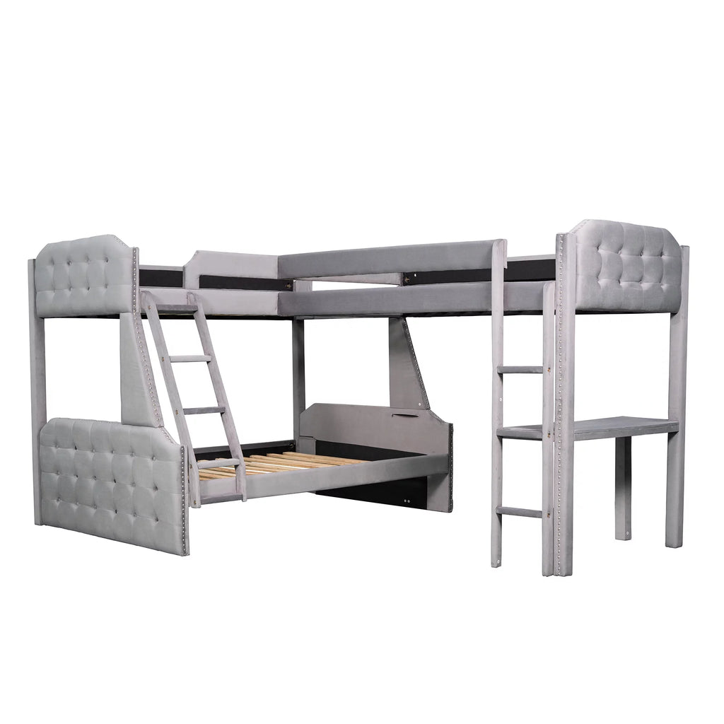 Gray Twin over Full Upholstered Bunk Bed with Desk M91714