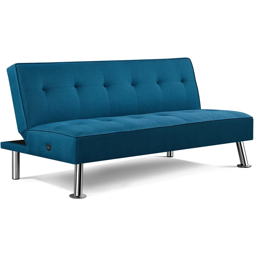 Blue Fabric Convertible Futon D69964