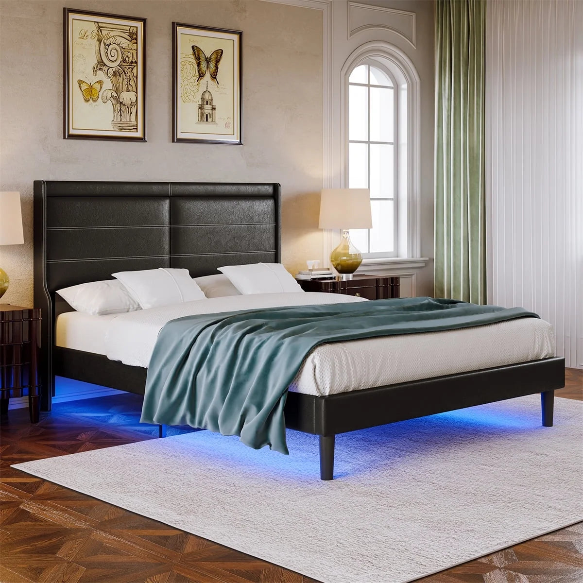 Queen Size Upholstered Bed with Lights Y7978