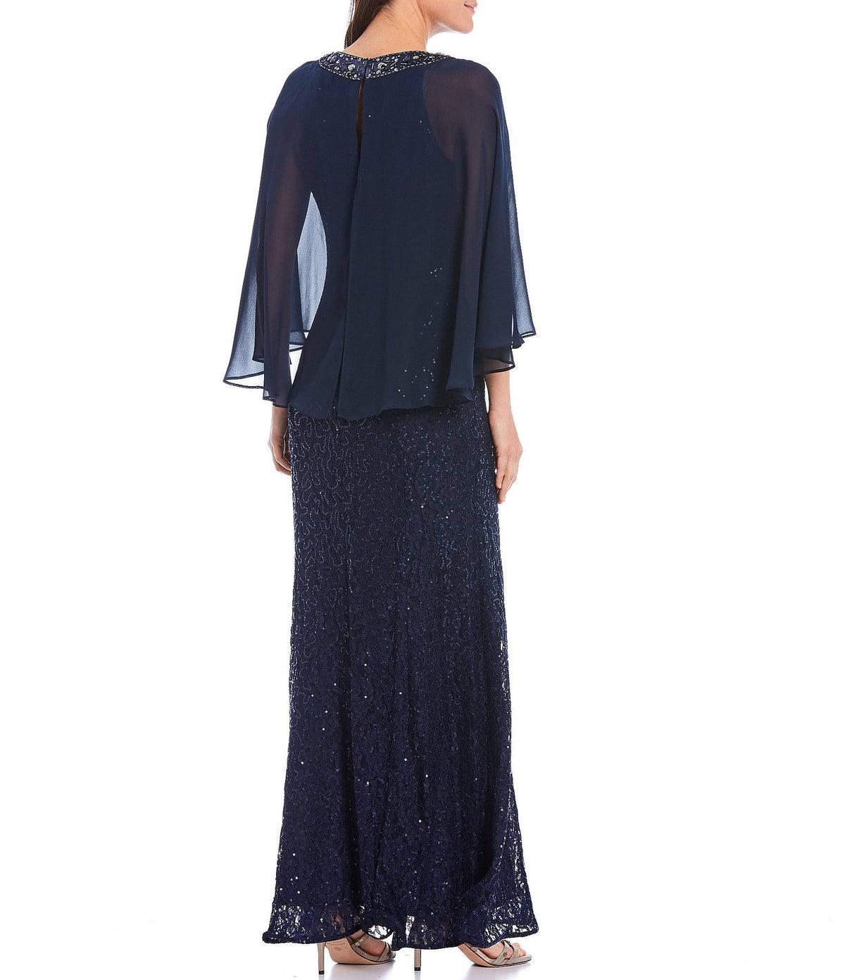 Sequin Lace Chiffon Capelet Gown A729769