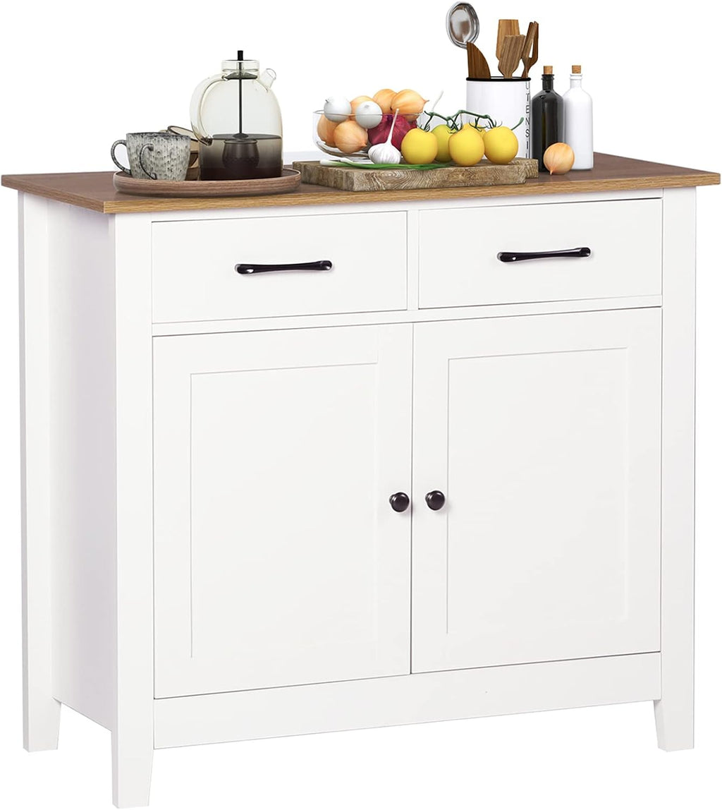 Ivory White Kitchen Sideboard Buffet Storage Cabinet with 2 Drawers S583567
