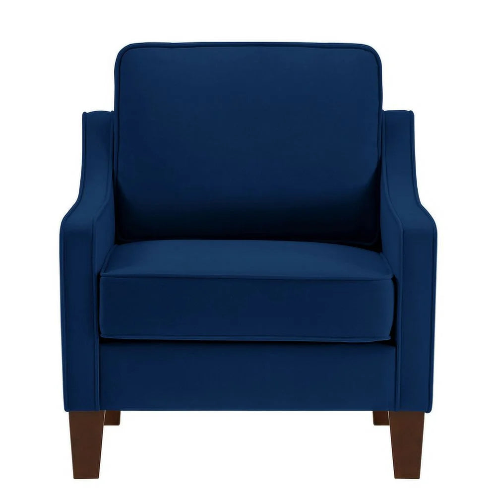 Navy Velvet Upholstered Armchair with Wooden Legs X3437