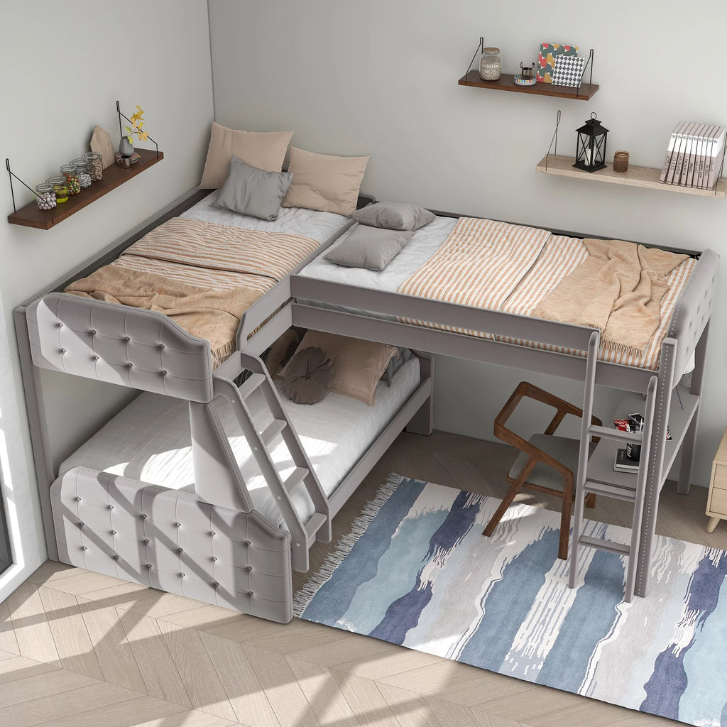 Gray Twin over Full Upholstered Bunk Bed with Desk M91714