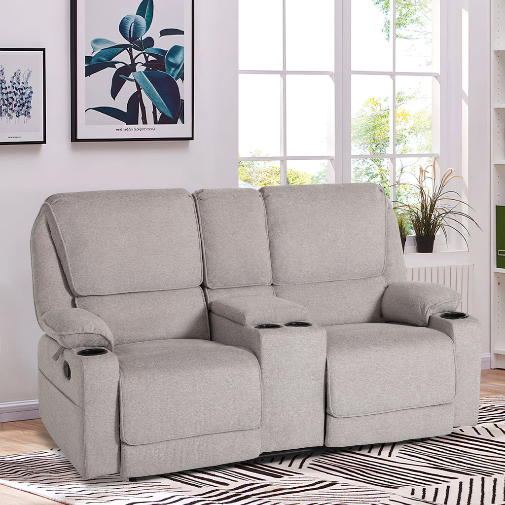 Light Gray 2 Seater Manual Reclining Sofa with Cup Holders Y67177