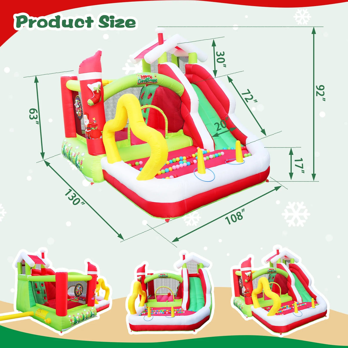 Christmas Jump 'n Slide Inflatable Bouncer with Blower, 130x108x92 inch R541