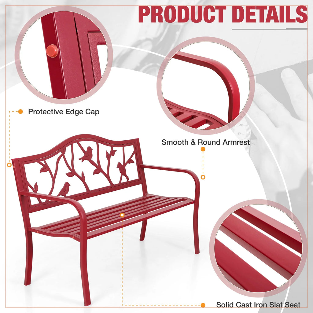 Red Metal Patio Garden Bench O2920