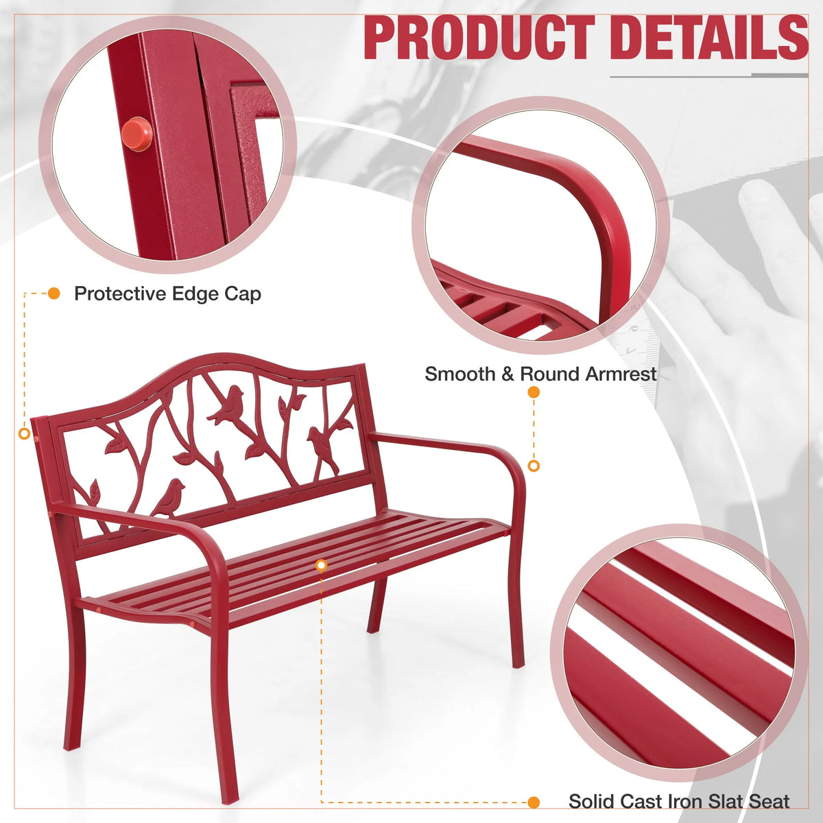 Red Metal Patio Garden Bench O2920