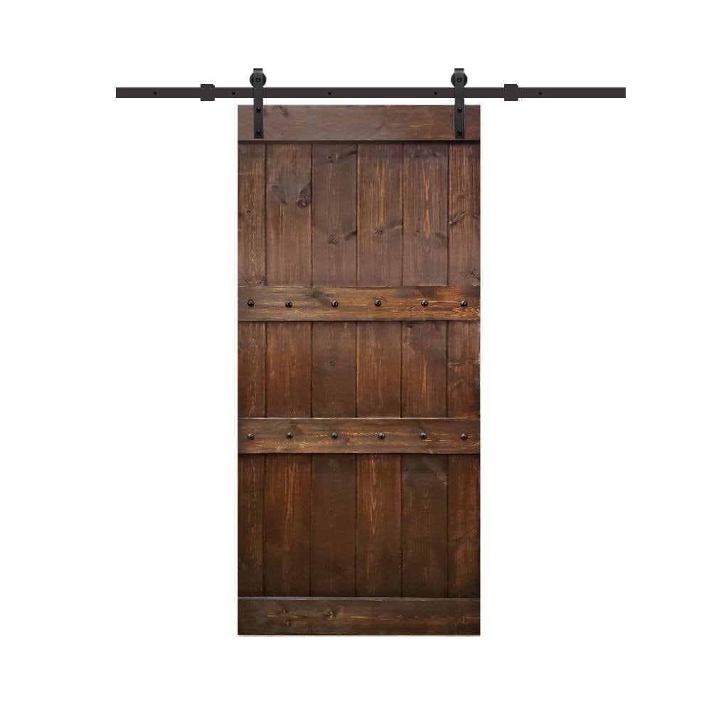 Brown Stained Solid Pine Wood Interior Sliding Barn Door with Hardware Kit S3752