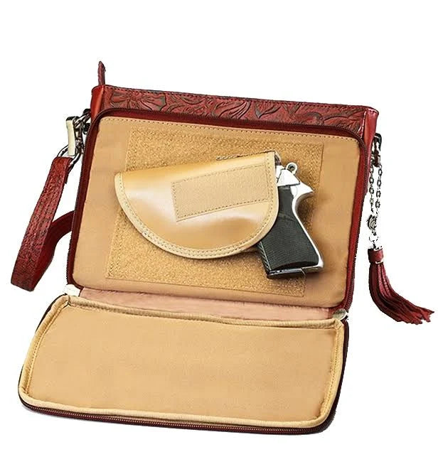 Tooled Cowhide Concealed Carry Handbag R4688