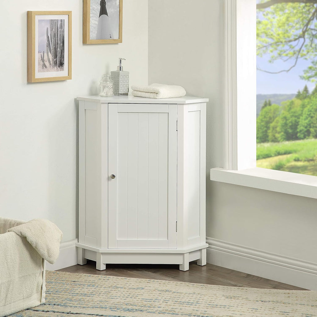White Corner Cabinet Bathroom Floor Storage with Adjustable Shelves F38414