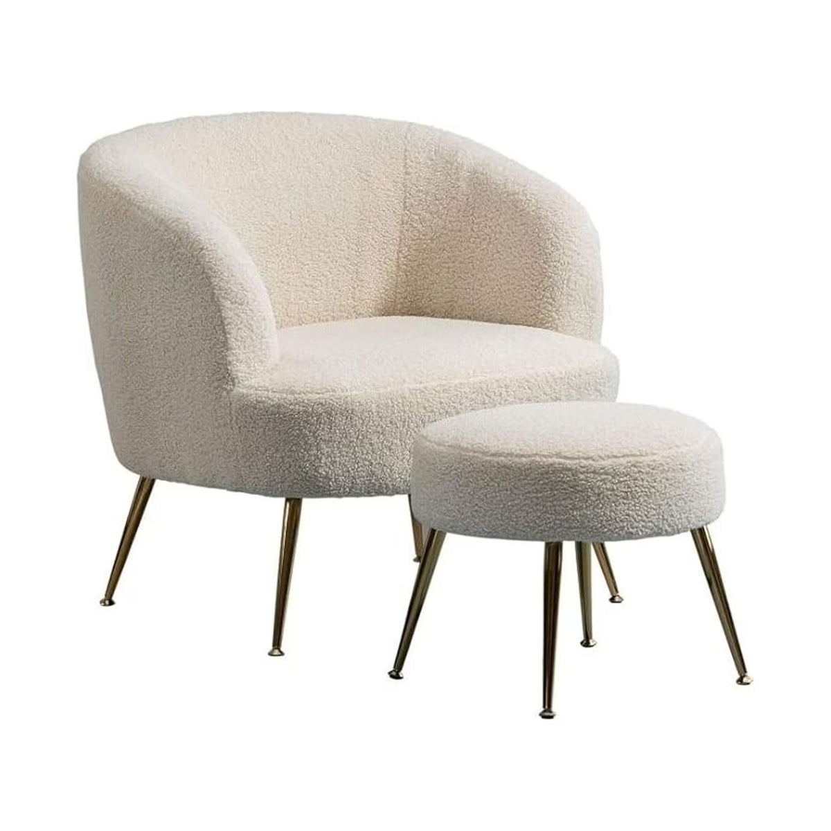 Beige Wool Accent Armchair with Ottoman and Gold Leg F511