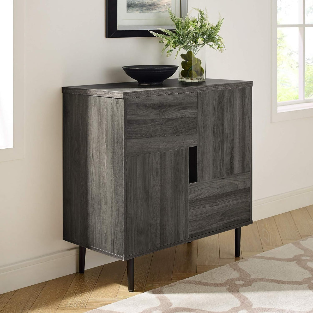Slate Grey and Red Interior 30 Inch Buffet Cabinet D925