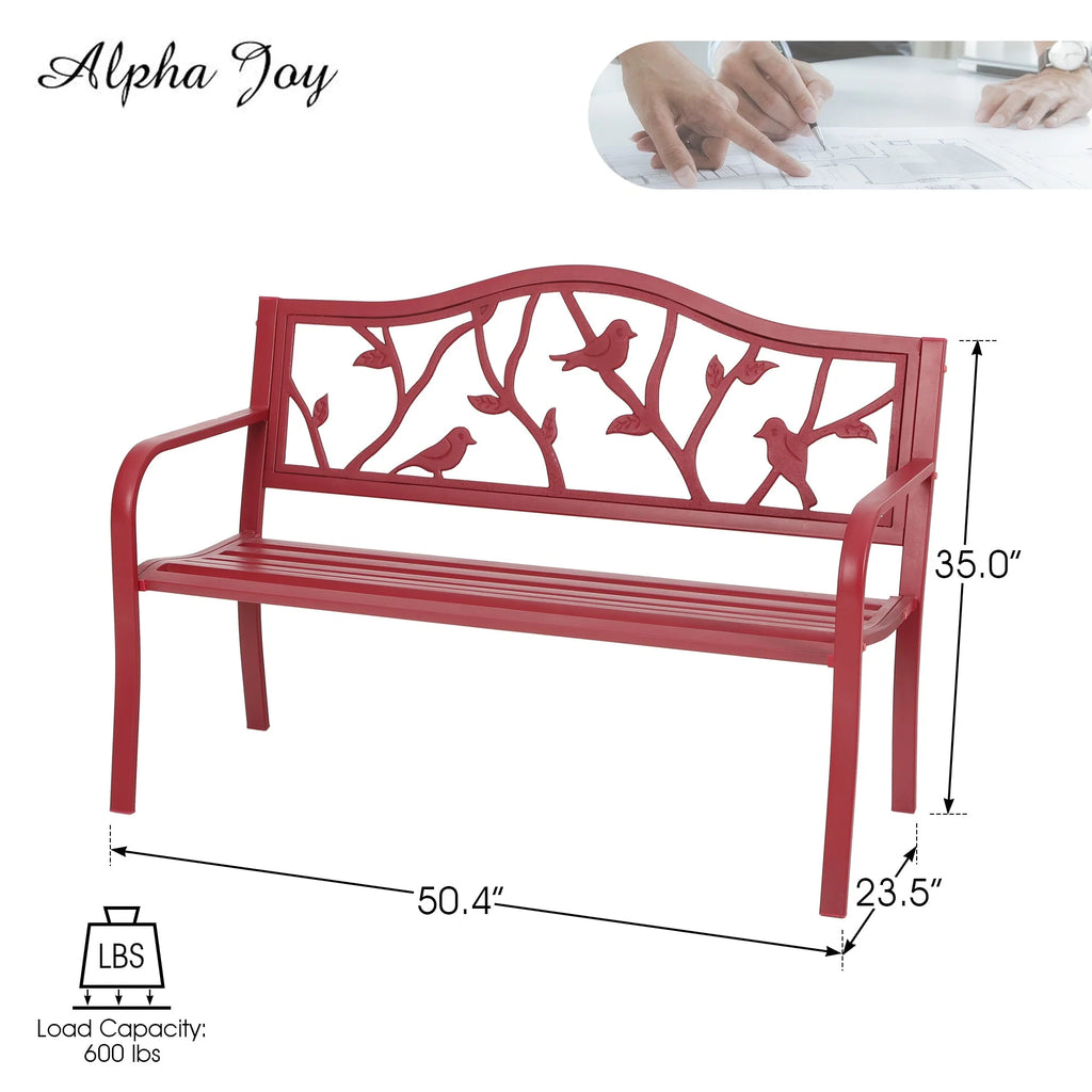 Red Metal Patio Garden Bench O2920