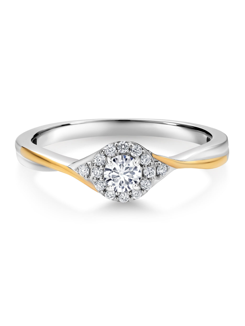 925 Sterling Silver 10k Yellow Gold White Lab Grown Diamond Halo Ring O603