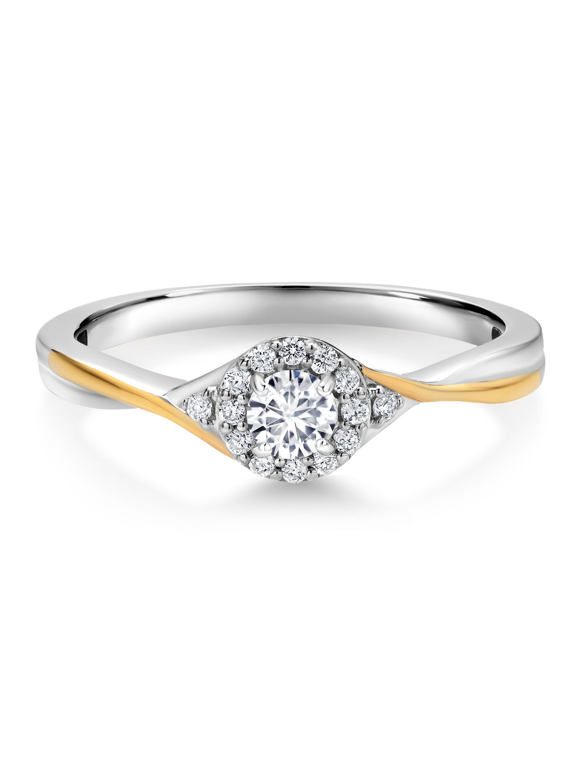 925 Sterling Silver 10k Yellow Gold White Lab Grown Diamond Halo Ring O603