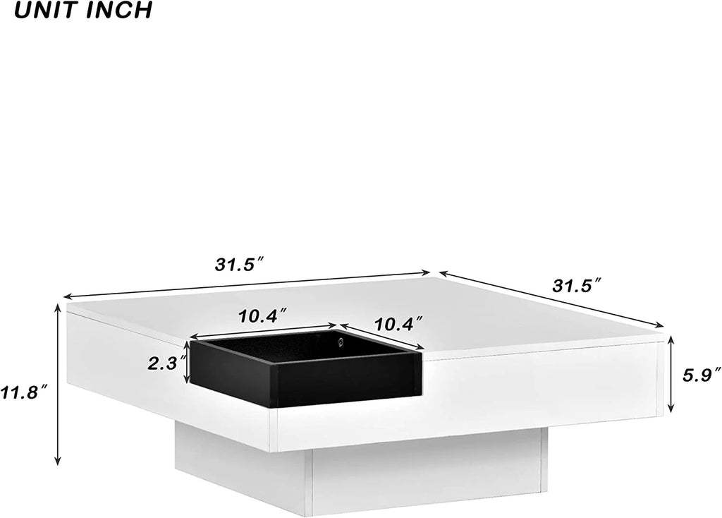 Square LED Coffee Table with 16 Colors and Detachable Tray W54456