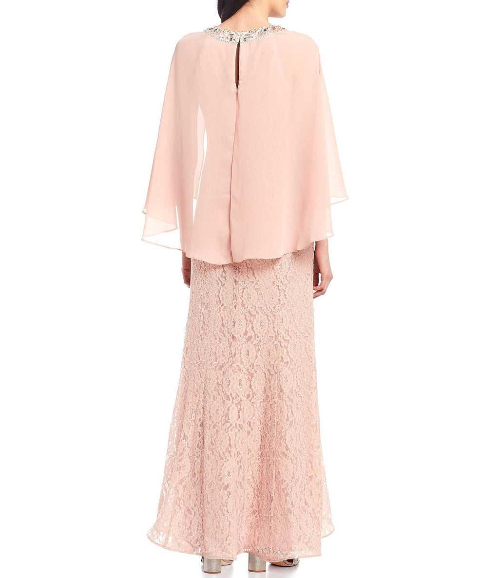 Sequin Lace Chiffon Capelet Gown A729769