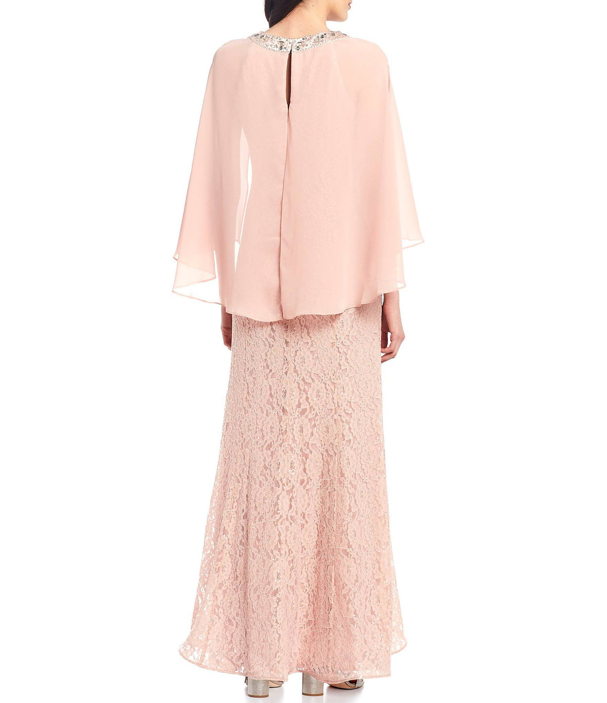 Sequin Lace Chiffon Capelet Gown A729769