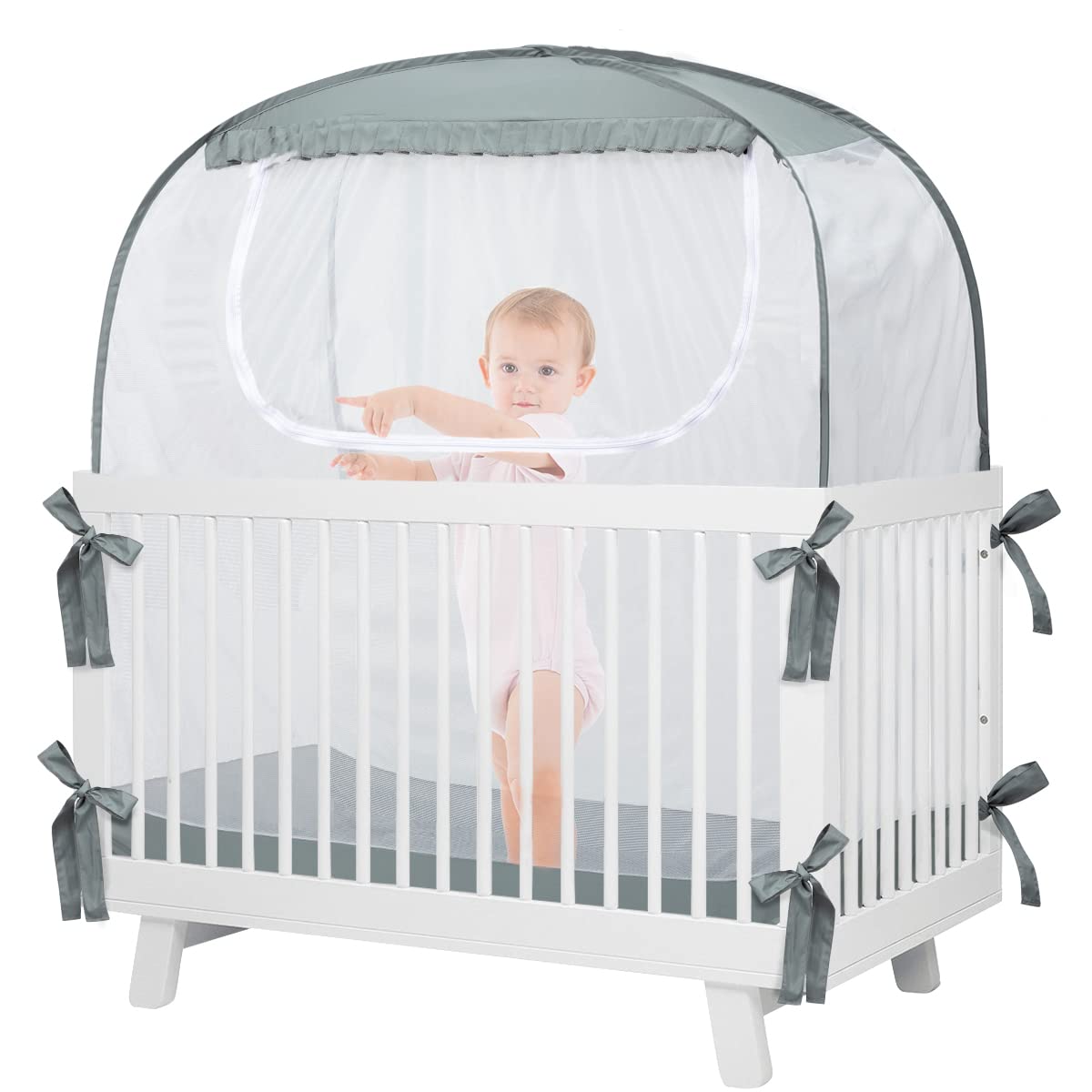 Baby Pop Up Tent, See-Through Breathable Safety Crib Canopy M468