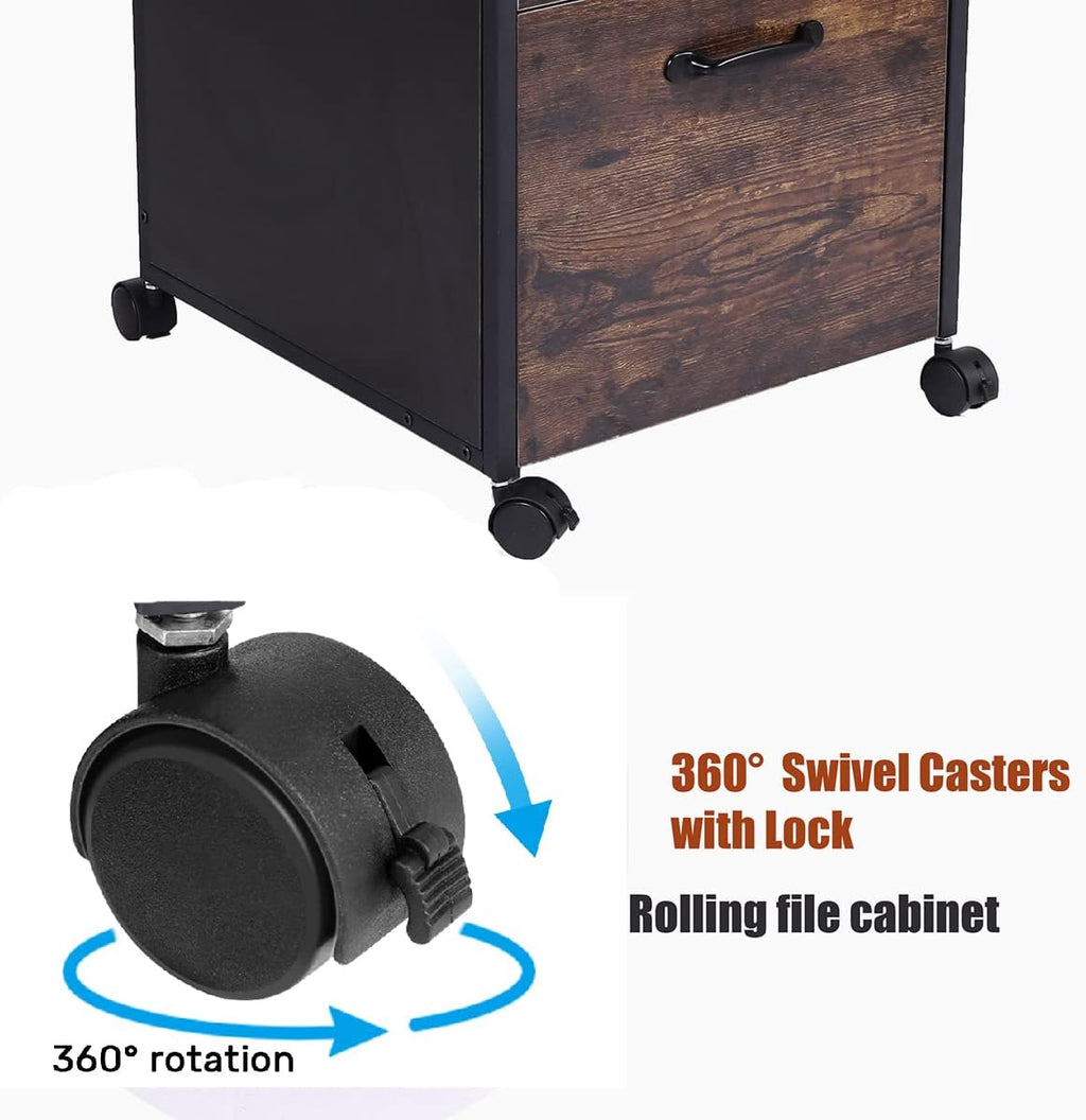 Rolling File Cabinet with 2 Drawers and Open Shelf, Brown and Black O485707