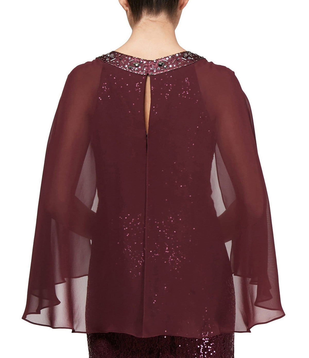 Sequin Lace Chiffon Capelet Gown A729769