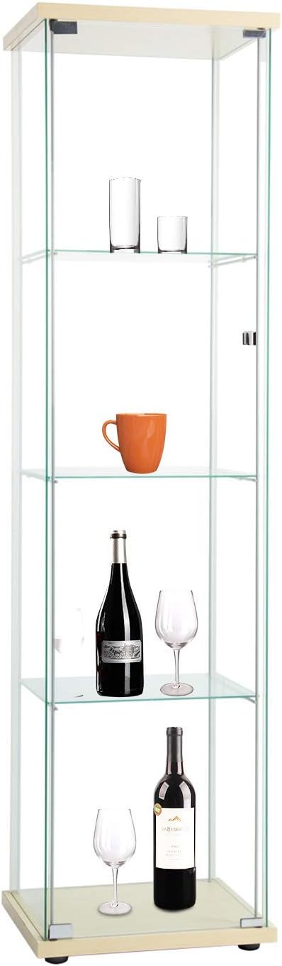 Black Glass Display Cabinet with Glass Doors 4 Shelves G764