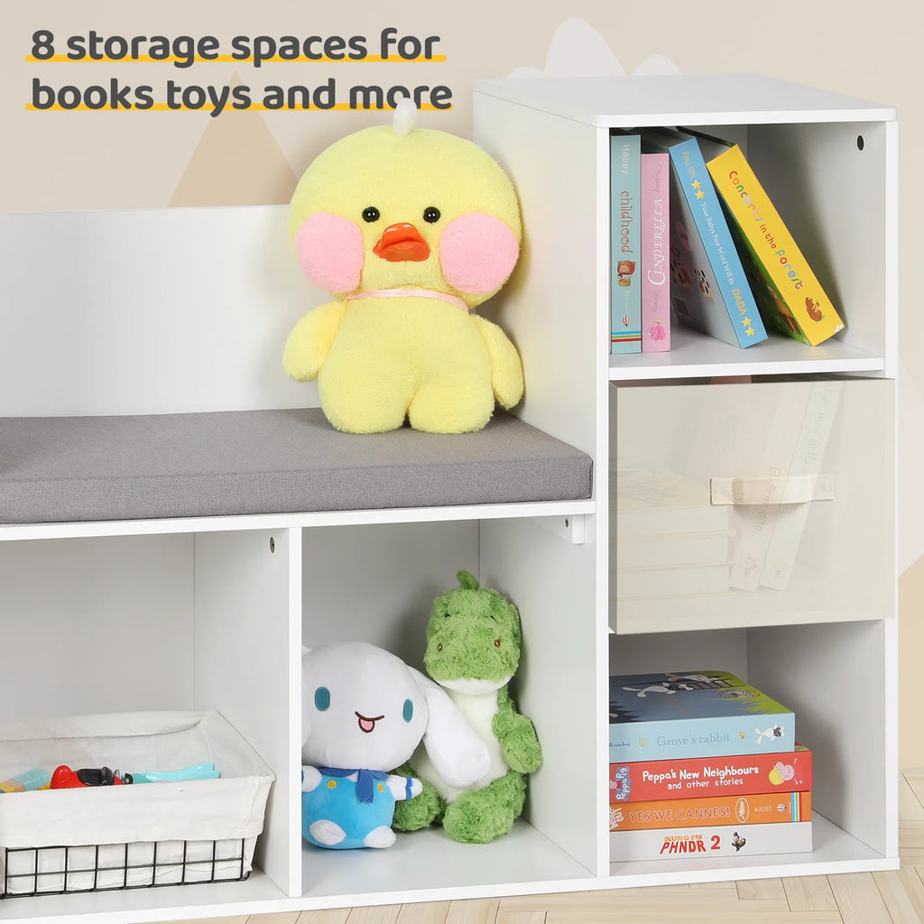 White 8-Cubby Kids Bookshelf with Reading Nook K471378