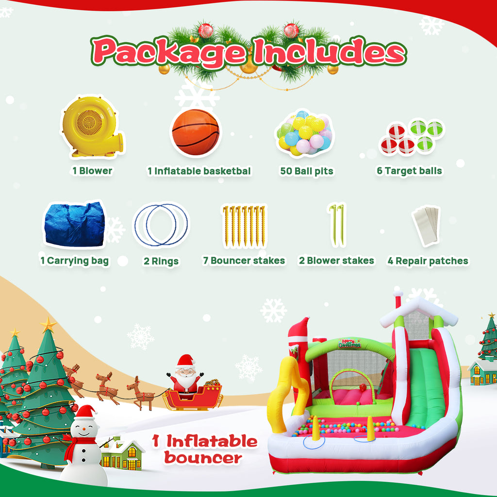 Christmas Jump 'n Slide Inflatable Bouncer with Blower, 130x108x92 inch R541