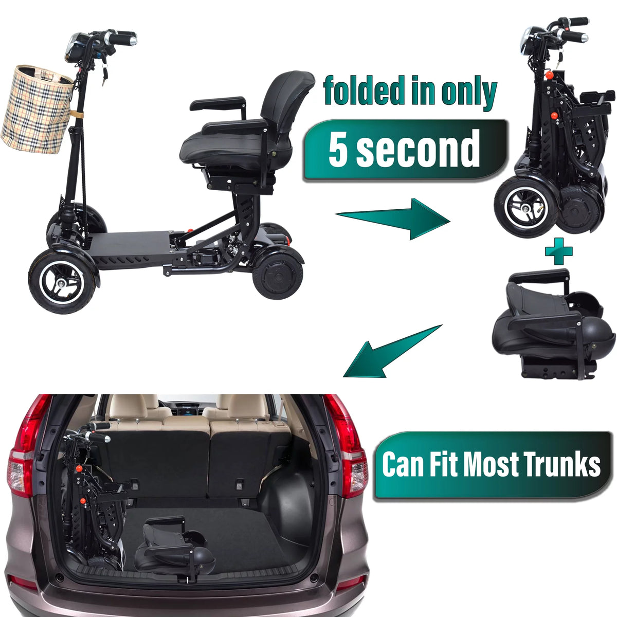 4 Wheel Foldable Powered Mobility Scooter with Seat Z541
