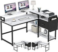 Reversible L Shaped Desk with Drawer 55" W x 41" D Industrial Corner Computer Desk with 4 Tier Shelves M42676