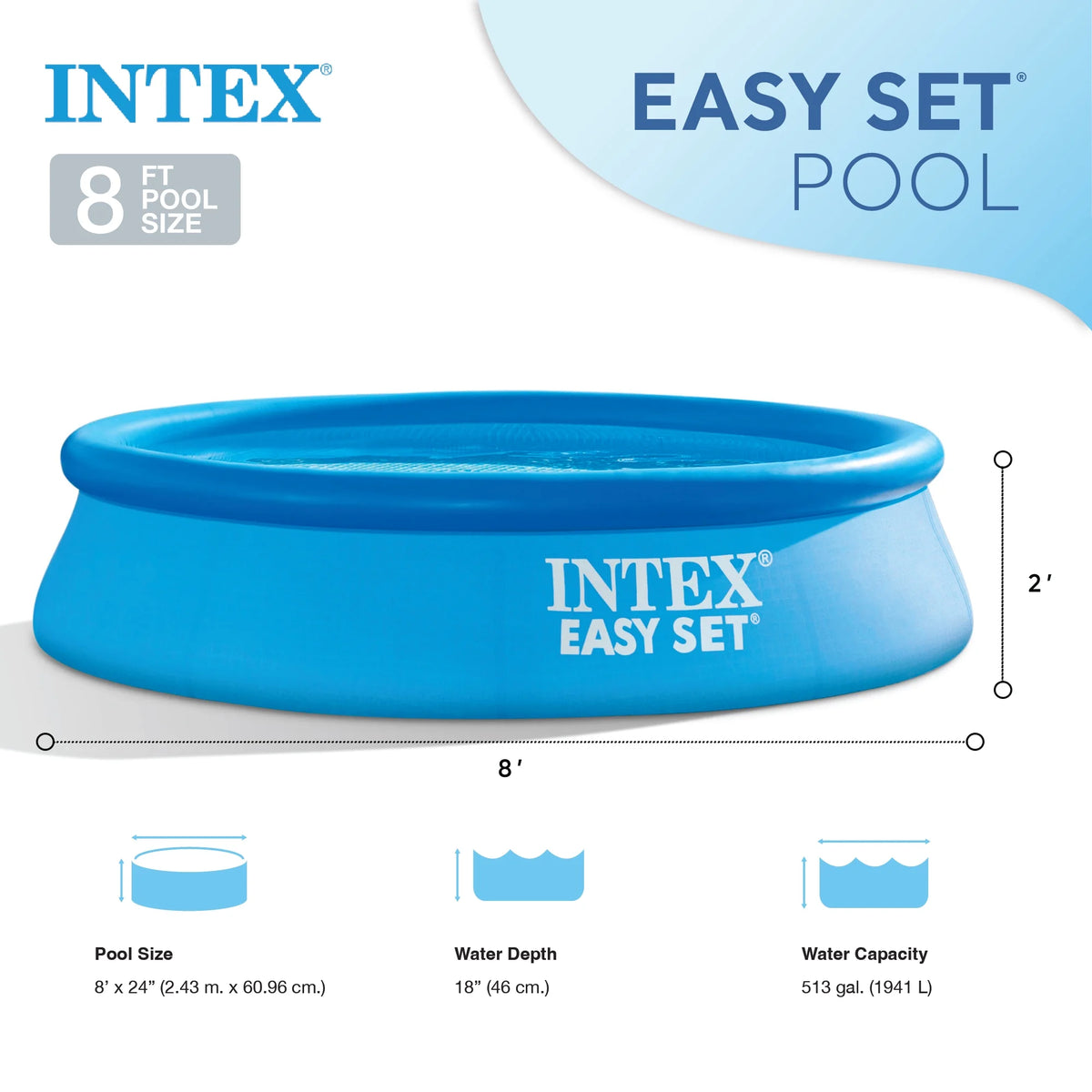Blue 24 in. x 8 ft. Inflatable Swimming Pool H689586