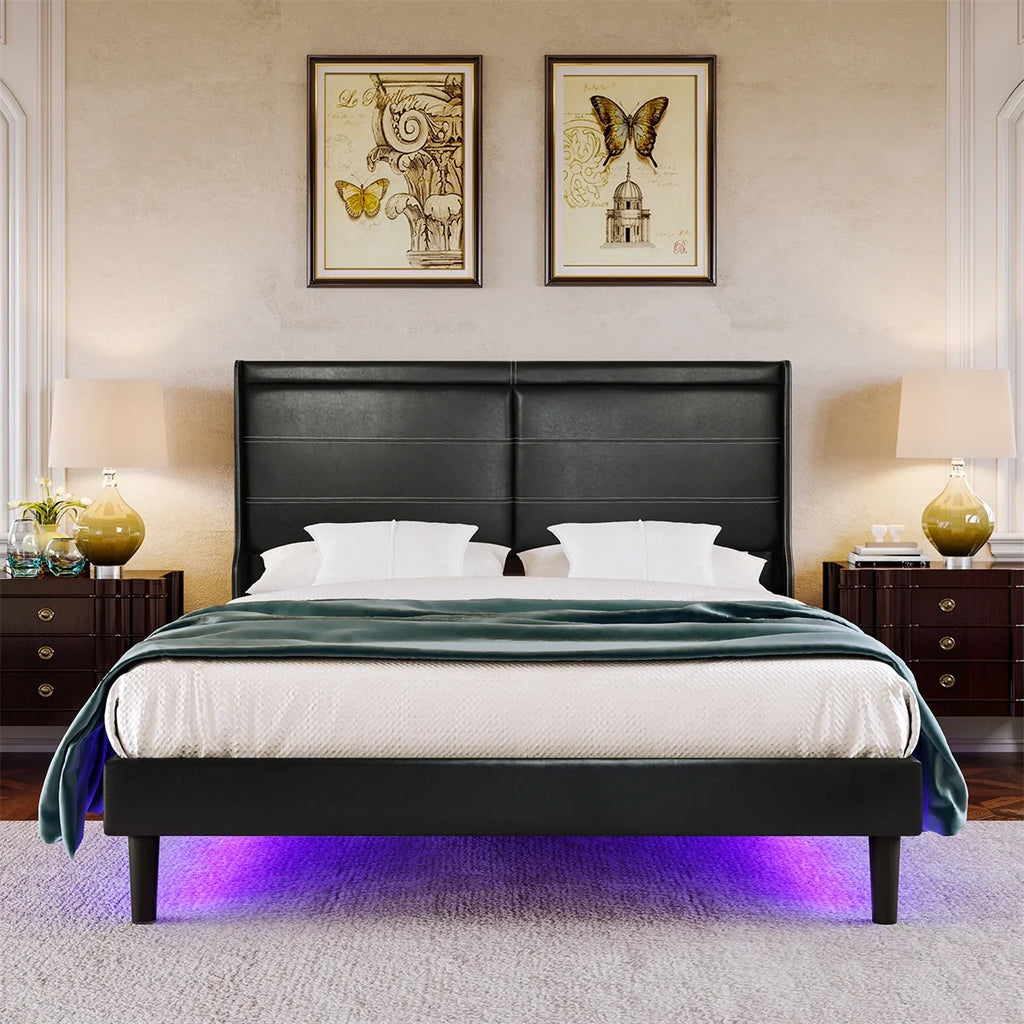 Queen Size Upholstered Bed with Lights Y7978
