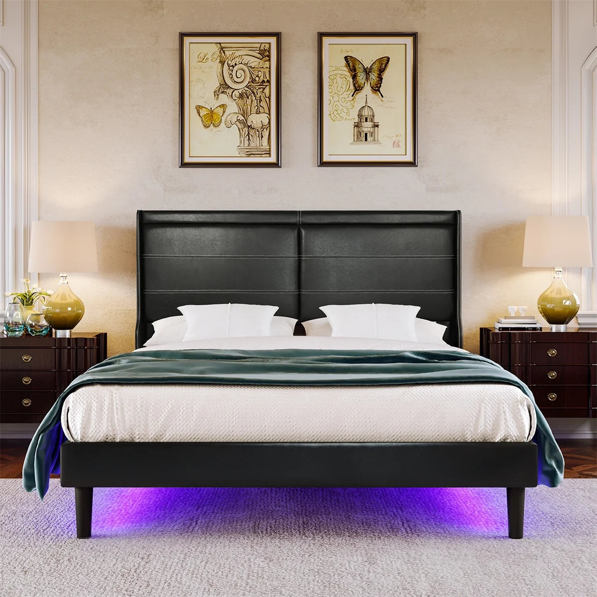 Queen Size Upholstered Bed with Lights Y7978