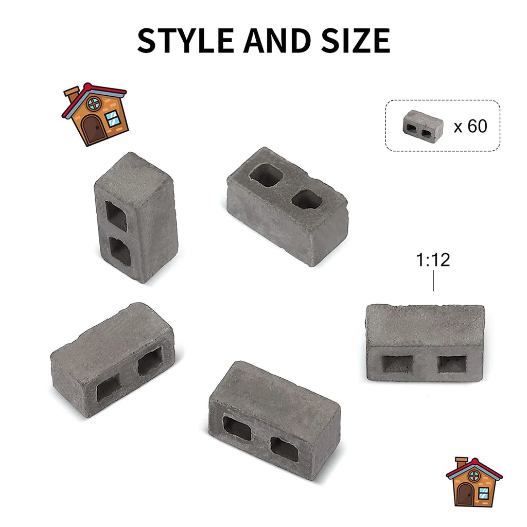 60 Packs 1/12 Scale Mini Concrete Bricks A743