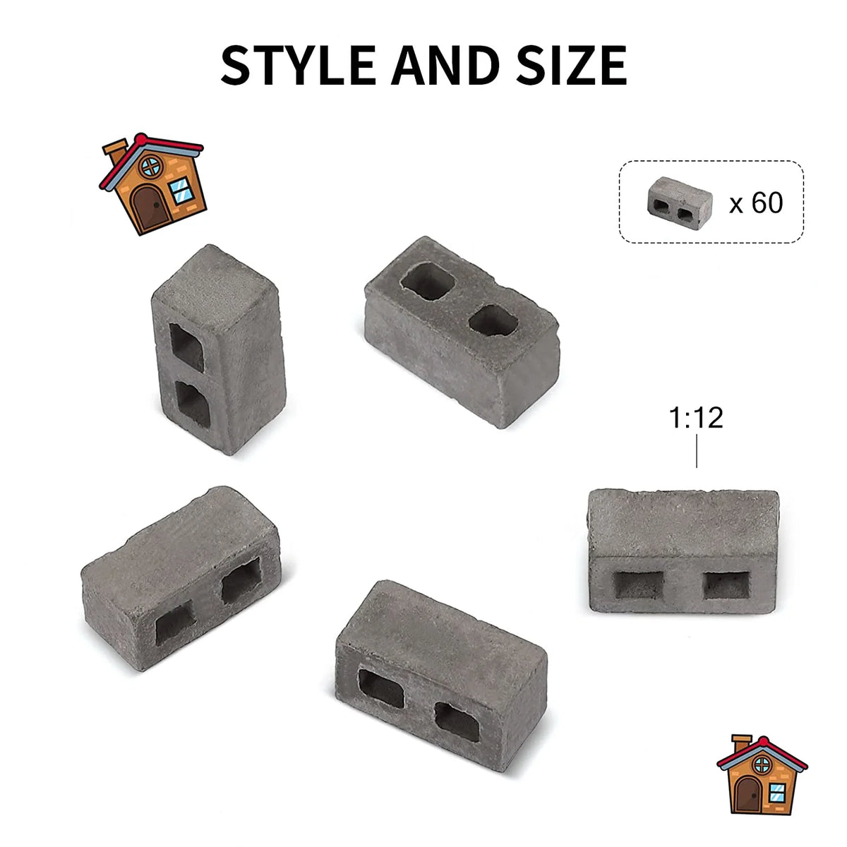 60 Packs 1/12 Scale Mini Concrete Bricks A743