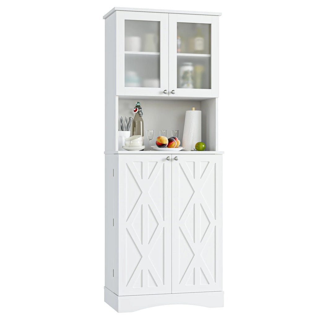 63'' White 4 Door Kitchen Storage Cabinet with Adjustable Shelves P298575