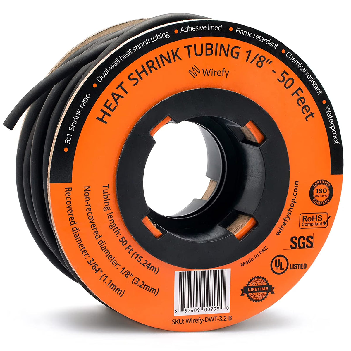 1/8" Black Heat Shrink Tubing 50 Feet Roll C64053