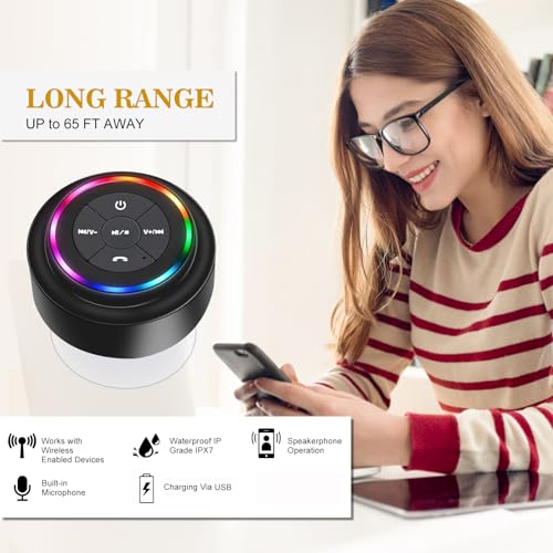 Bluetooth Shower Speaker with Suction Cup, IP67 Waterproof Speaker with LED Light Z564549