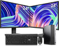 Desktop PC Intel i7-6700 32GB DDR4 1TB NVMe SSD 2TB HDD Dual 24-Inch Monitors Wireless Keyboard and Mouse Win 10 Pro Black Silver K7013