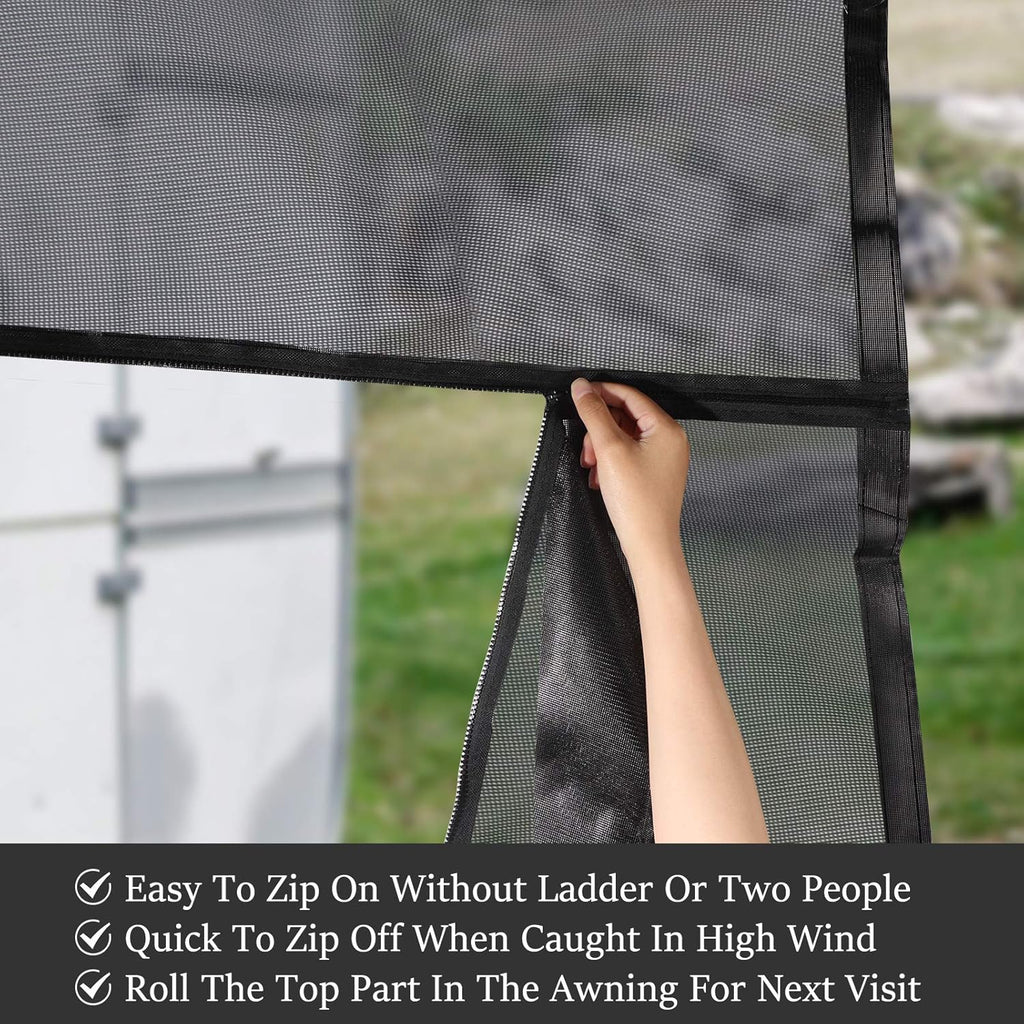 RV Awning Shade Screen with Zipper 10' x 9' Black Mesh S868394