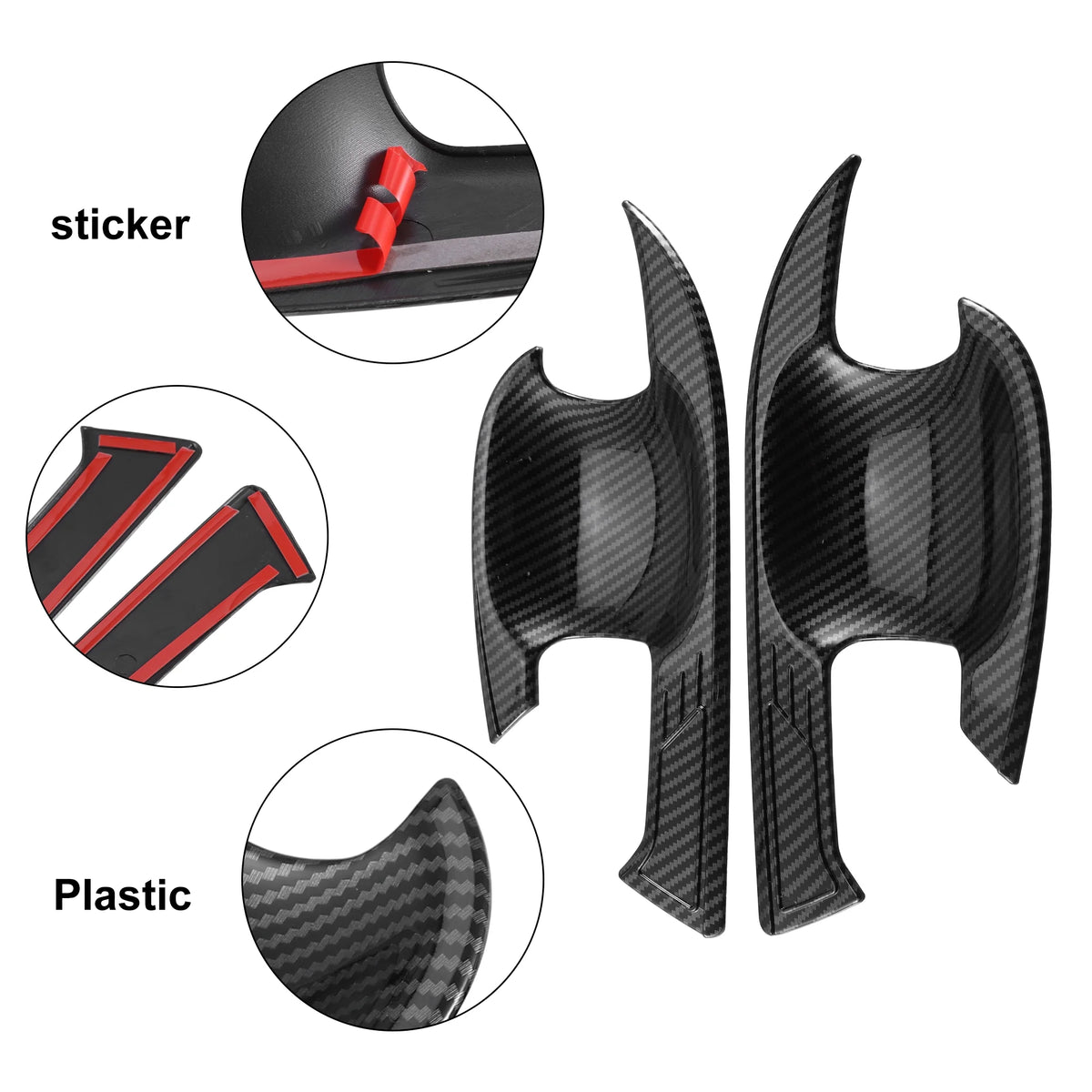 4 Pcs Carbon Fiber Pattern Black Door Handle Bowl Cover Trim Protector P96311