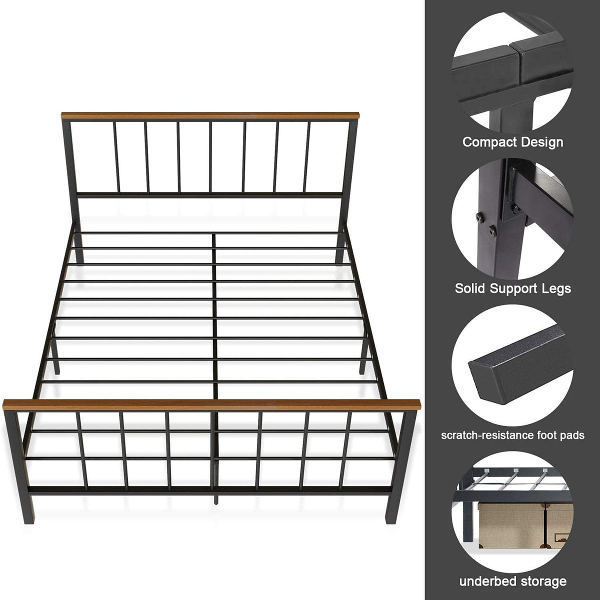 Metal Bed Frame with Headboard and Under Bed Storage W2969