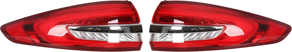 Outer Tail Light Compatible with 2017-2019 Ford Fusion Rear Brake Lamp Pair Red Lens Chrome housing B196