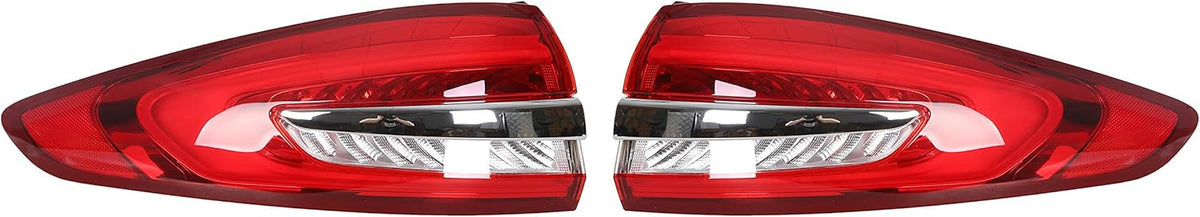 Outer Tail Light Compatible with 2017-2019 Ford Fusion Rear Brake Lamp Pair Red Lens Chrome housing B196
