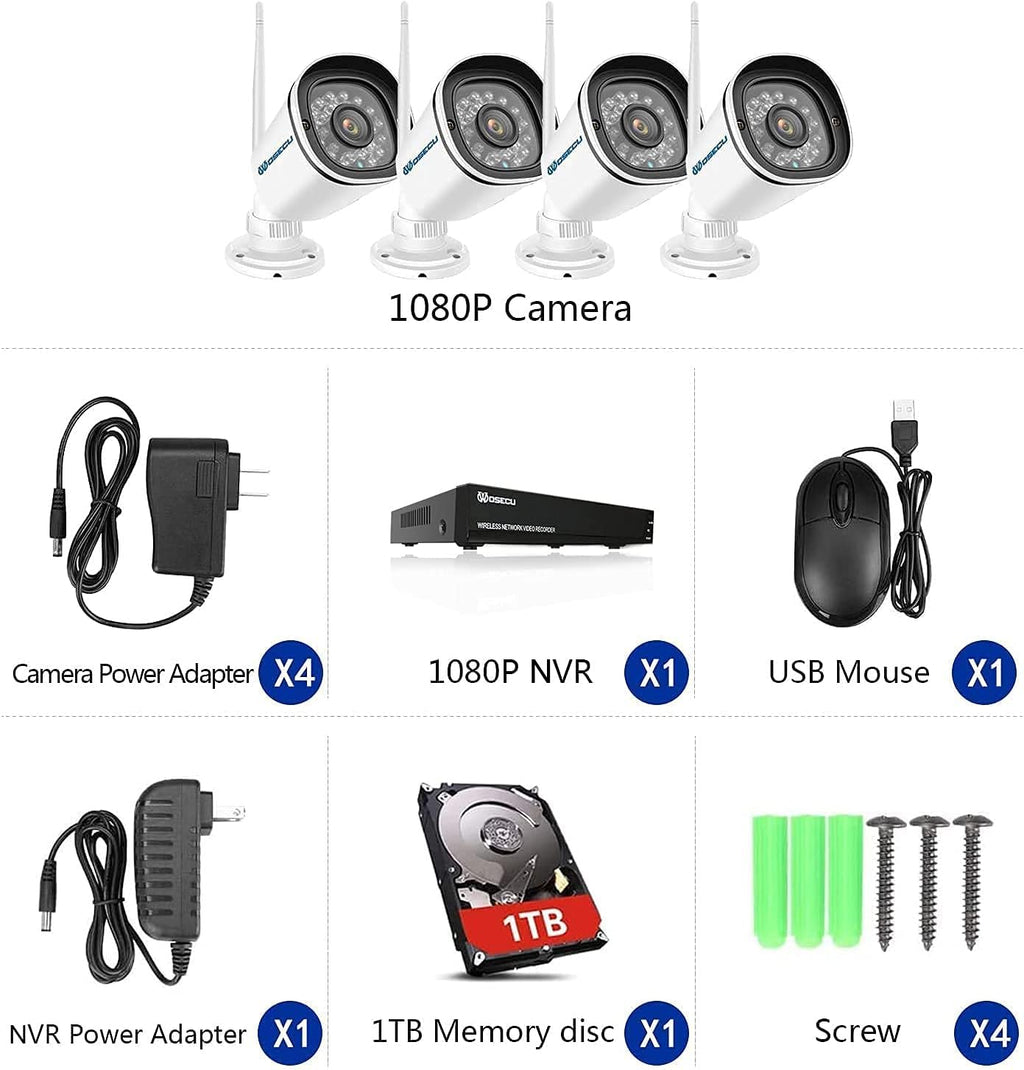 8CH Wireless Security Camera System 4PCS 1080p Outdoor WiFi Surveillance Camera with Night Vision J87092