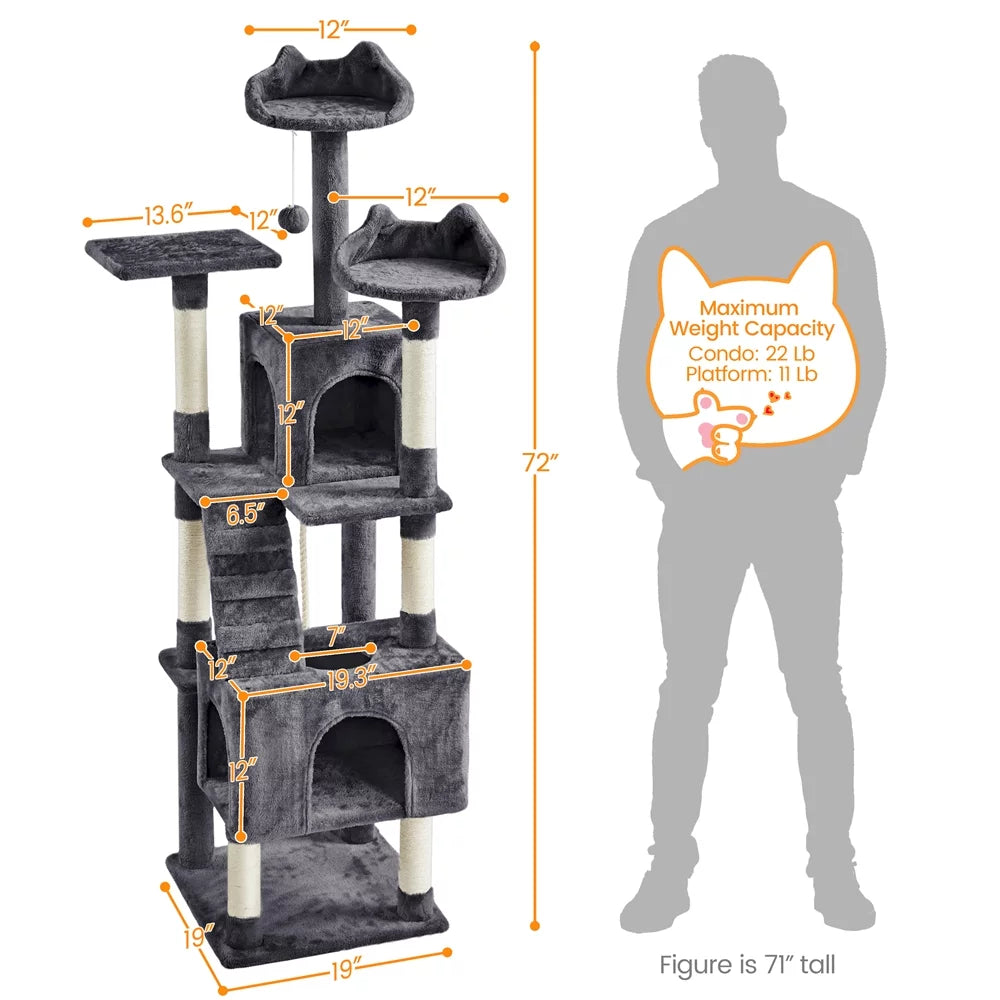 72'' Multi Level Cat Tree with Condos & Scratching Post S6923